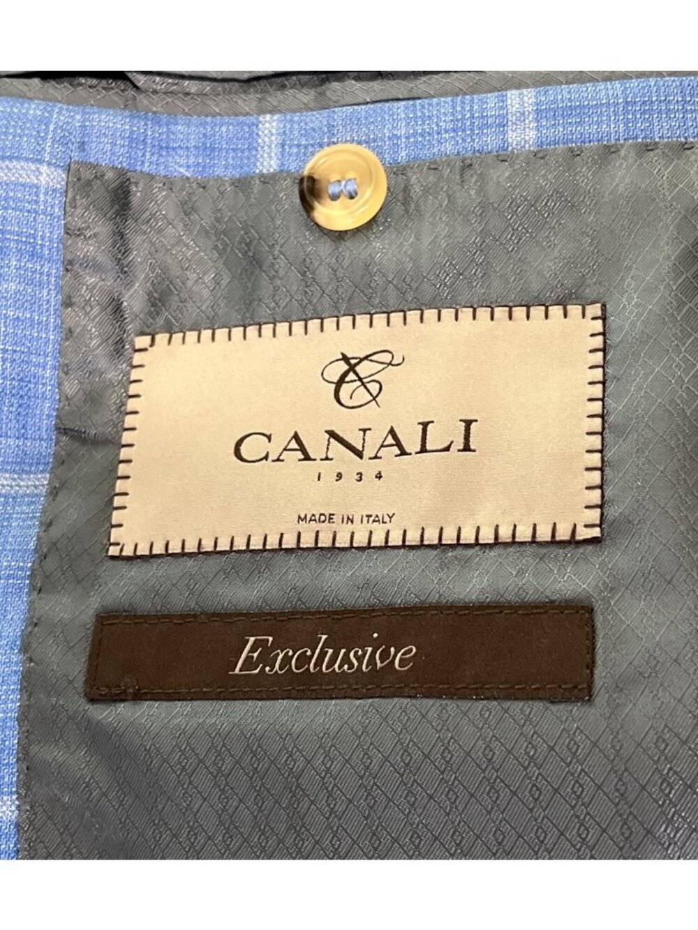 Canali Mens US 44R Exclusive Sport Jacket Blue Windowpane Wool-Silk Italy Blazer - Picture 4 of 10